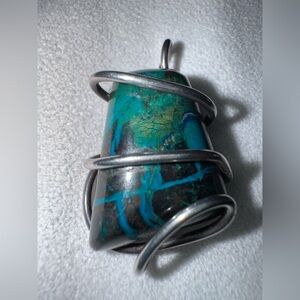 Vintage Blue Green Chrysocolla Pendant Wrapped w/Sterling Silver